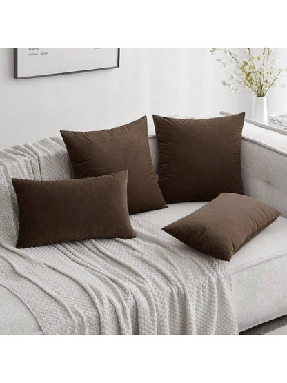 1pc Velvet Decorative Sofa Pillow Cover, Soft Square Cushion Case Suitable For Sofa, Bed, Car, Coffee Color