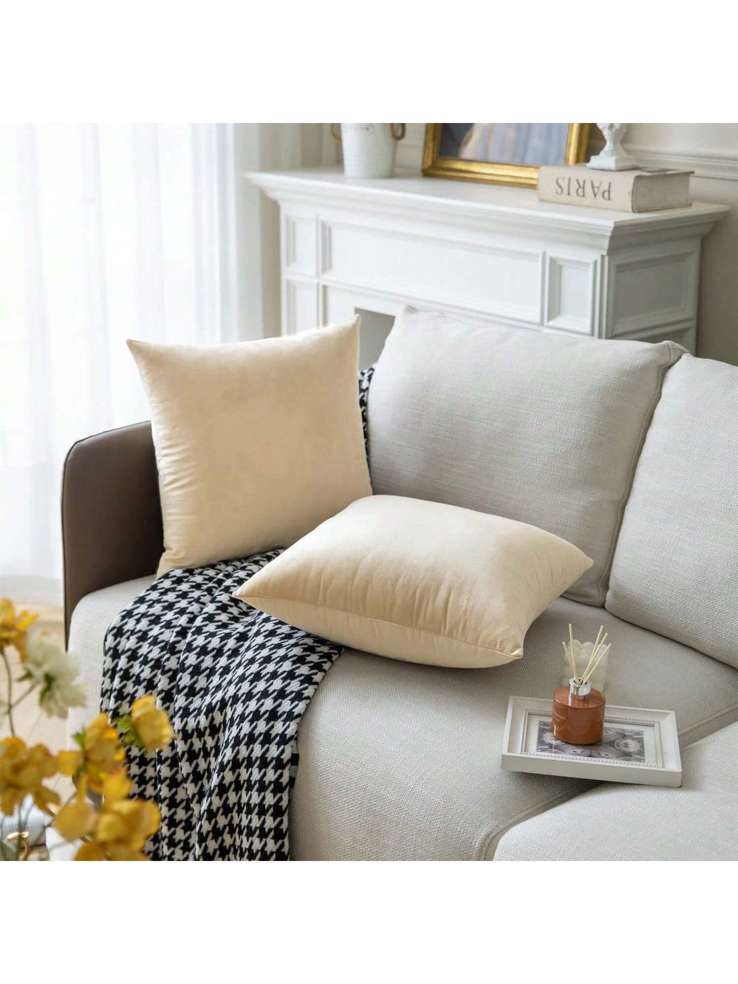 1pc Velvet Decorative Sofa Pillow Cover, Soft Square Cushion Case Suitable For Sofa, Bed, Car, Coffee Color