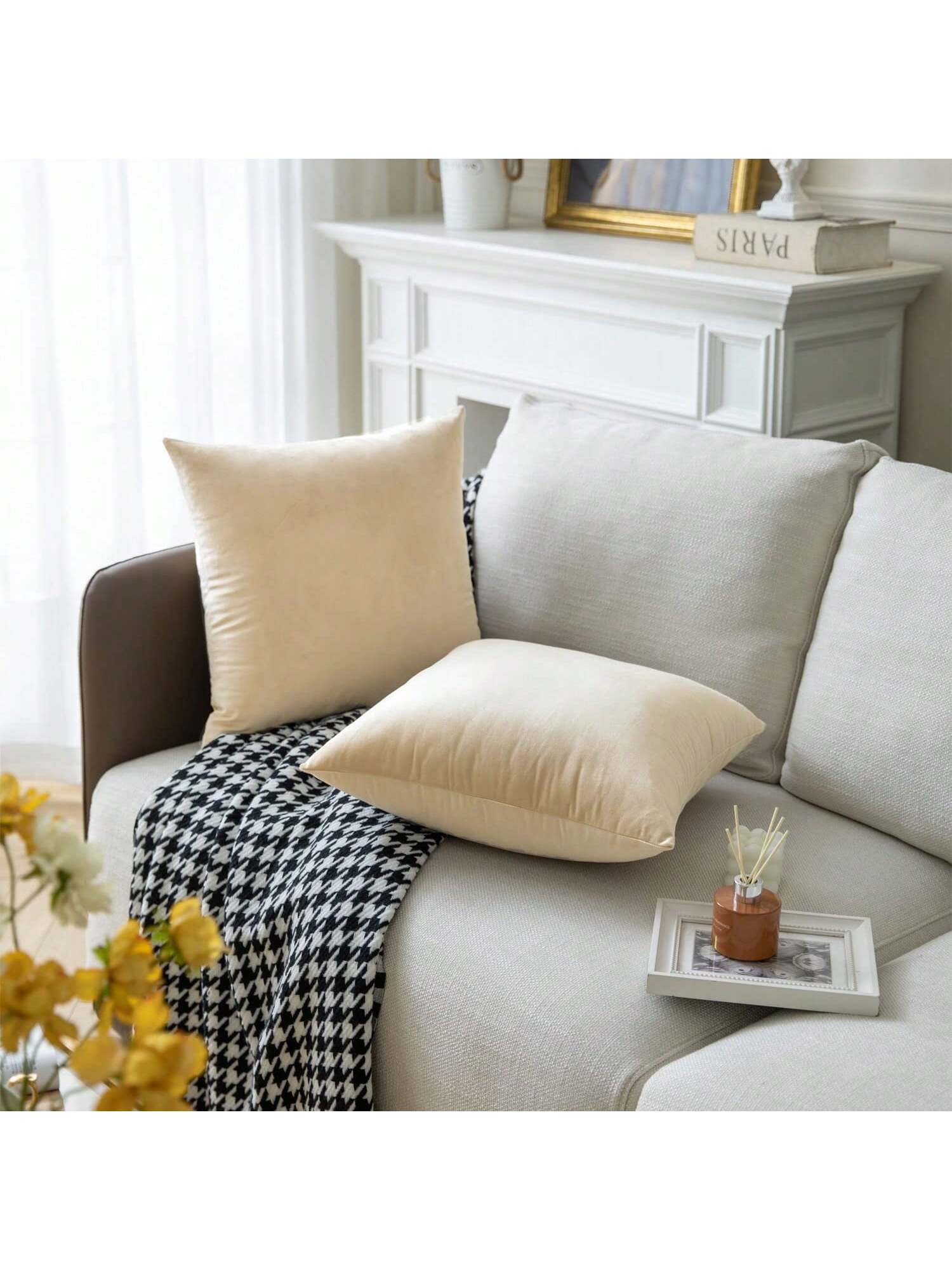 1pc Velvet Decorative Sofa Pillow Cover, Soft Square Cushion Case Suitable For Sofa, Bed, Car, Coffee Color