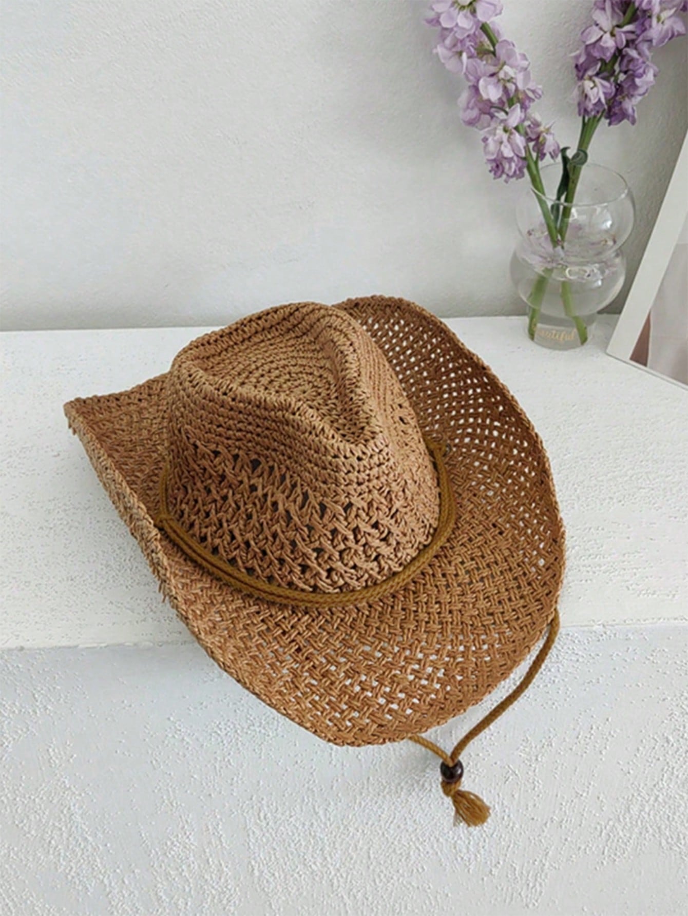 1pc Vintage Hollow Brim Wide Brim Straw Hat, Suitable For Spring/Summer Outdoor Travel Vacation Beach, Handwoven Breathable UV Protection Western Cowboy Panama Straw Hat For Men And Women