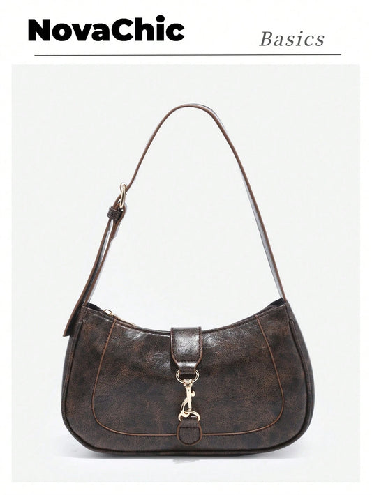 1pc Vintage Minimalist Crescent Shaped Adjustable Strap Handbag, Suitable For Dates, Outings, Parties, Retro Style Purse, Small Bag