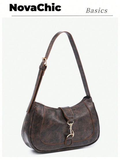 1pc Vintage Minimalist Crescent Shaped Adjustable Strap Handbag, Suitable For Dates, Outings, Parties, Retro Style Purse, Small Bag