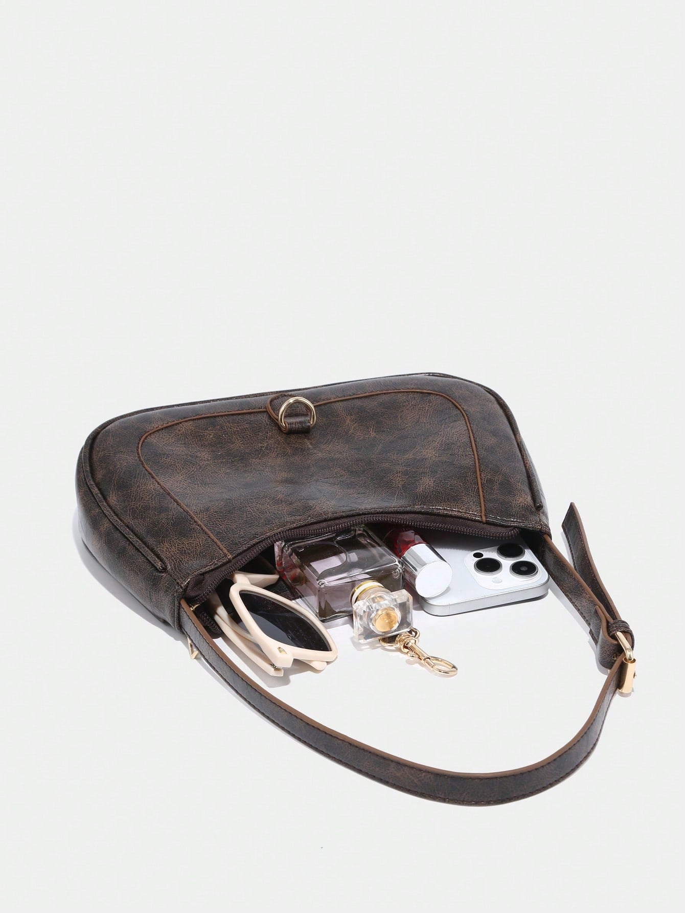 1pc Vintage Minimalist Crescent Shaped Adjustable Strap Handbag, Suitable For Dates, Outings, Parties, Retro Style Purse, Small Bag