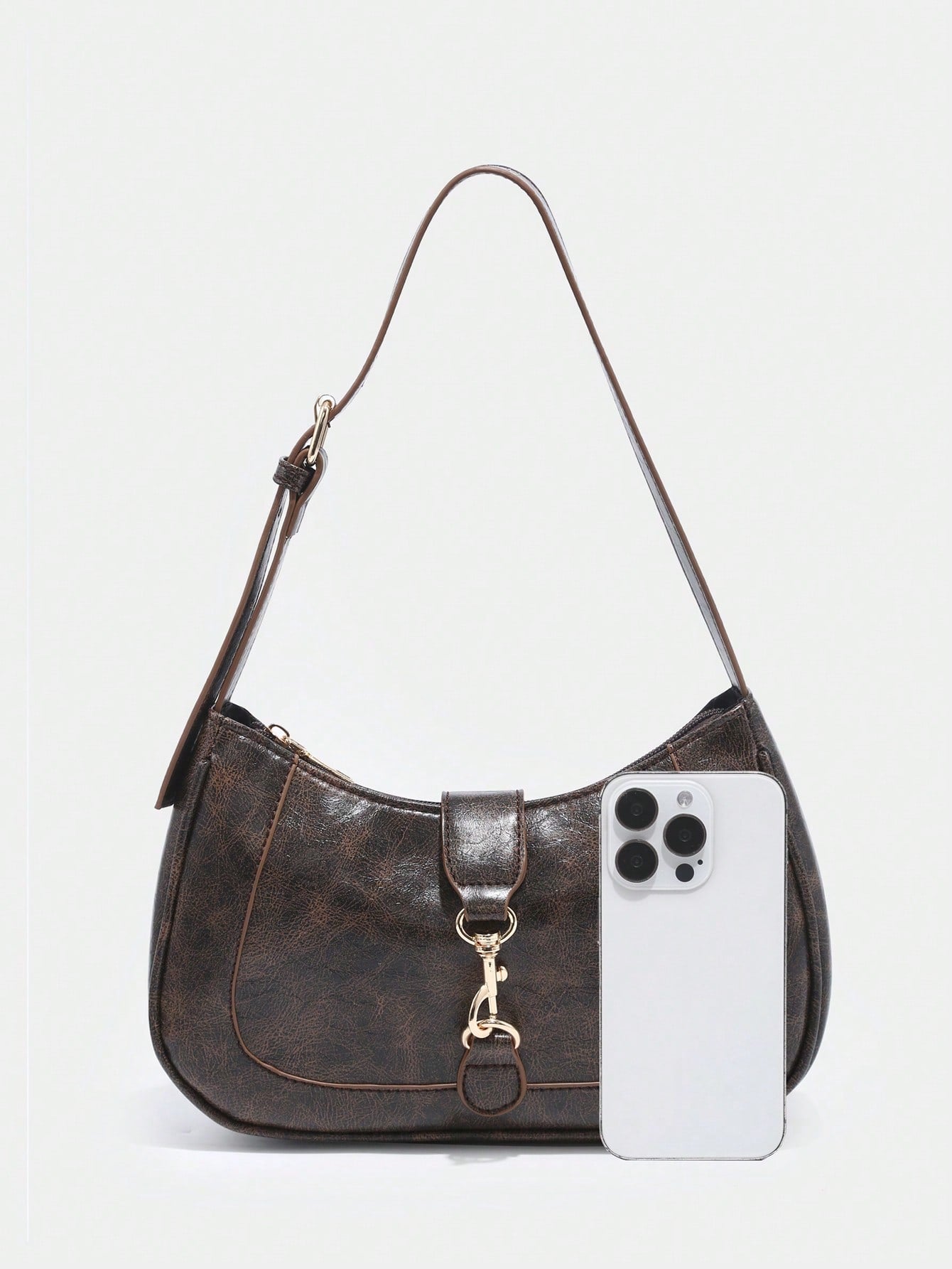1pc Vintage Minimalist Crescent Shaped Adjustable Strap Handbag, Suitable For Dates, Outings, Parties, Retro Style Purse, Small Bag