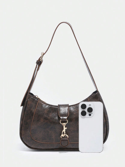 1pc Vintage Minimalist Crescent Shaped Adjustable Strap Handbag, Suitable For Dates, Outings, Parties, Retro Style Purse, Small Bag