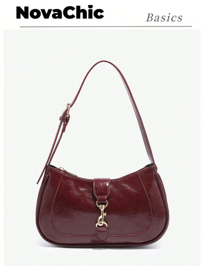 1pc Vintage Minimalist Crescent Shaped Adjustable Strap Handbag, Suitable For Dates, Outings, Parties, Retro Style Purse, Small Bag