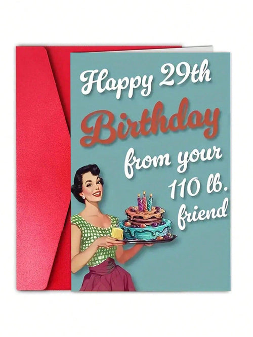1pc Vintage Style Birthday Greeting Card, Suitable For Best Friend - Humorous 29th Birthday Wishes, With Envelope, Great As Women's Birthday Gift, Friendship Celebration Gift, Small Business Thank You