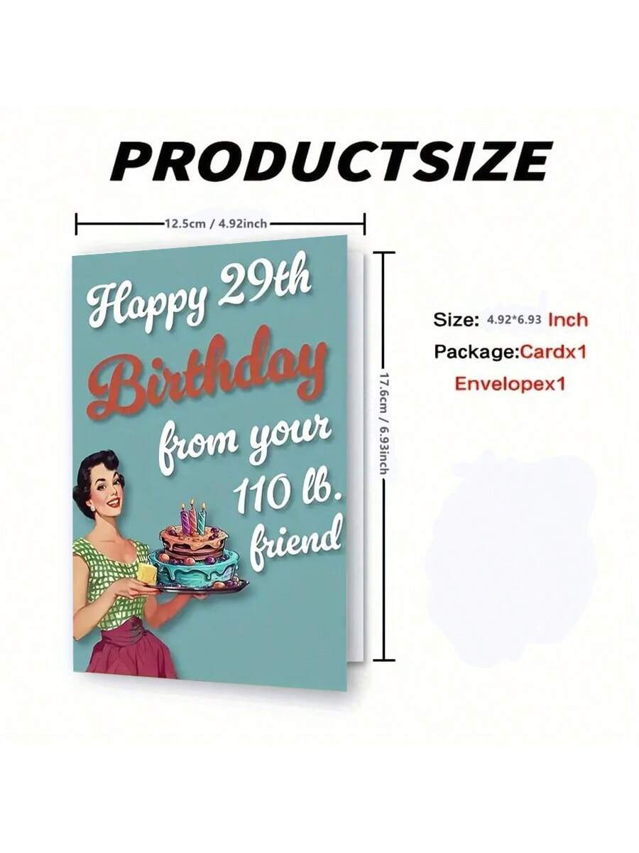 1pc Vintage Style Birthday Greeting Card, Suitable For Best Friend - Humorous 29th Birthday Wishes, With Envelope, Great As Women's Birthday Gift, Friendship Celebration Gift, Small Business Thank You