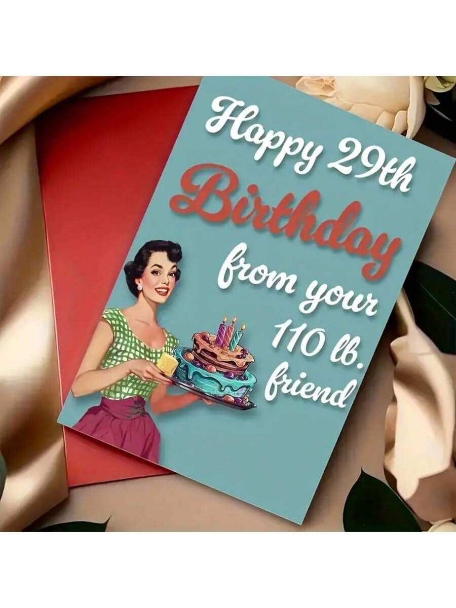 1pc Vintage Style Birthday Greeting Card, Suitable For Best Friend - Humorous 29th Birthday Wishes, With Envelope, Great As Women's Birthday Gift, Friendship Celebration Gift, Small Business Thank You