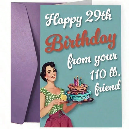 1pc Vintage Style Birthday Greeting Card, Suitable For Best Friend - Humorous 29th Birthday Wishes, With Envelope, Great As Women's Birthday Gift, Friendship Celebration Gift, Small Business Thank You