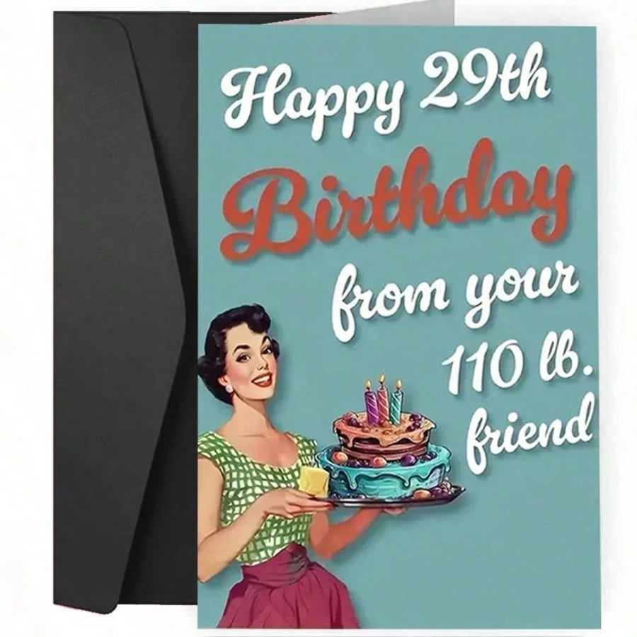 1pc Vintage Style Birthday Greeting Card, Suitable For Best Friend - Humorous 29th Birthday Wishes, With Envelope, Great As Women's Birthday Gift, Friendship Celebration Gift, Small Business Thank You