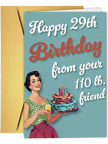1pc Vintage Style Birthday Greeting Card, Suitable For Best Friend - Humorous 29th Birthday Wishes, With Envelope, Great As Women's Birthday Gift, Friendship Celebration Gift, Small Business Thank You