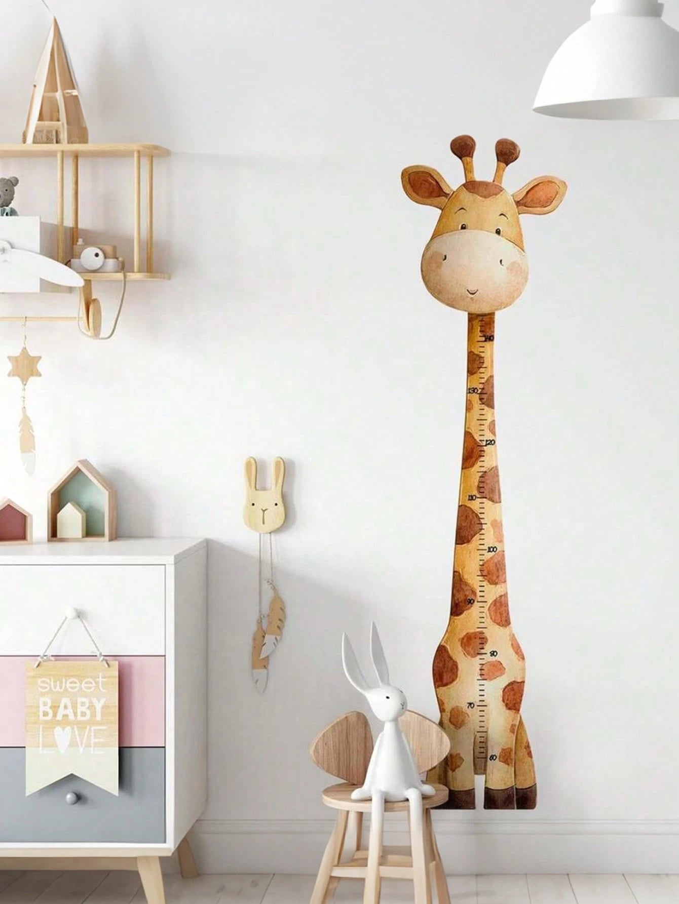 1pc Watercolor Giraffe Height Growth Chart Wall Sticker, Removable Cartoon Animal Height Ruler Decal, Neutral Bohemian Style Nursery Children's Room Wall Decor