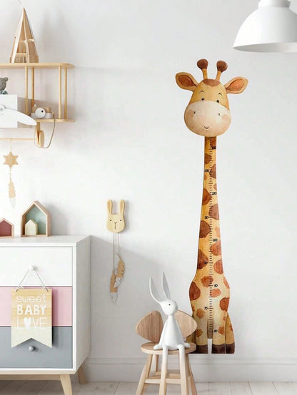 1pc Watercolor Giraffe Height Growth Chart Wall Sticker, Removable Cartoon Animal Height Ruler Decal, Neutral Bohemian Style Nursery Children's Room Wall Decor