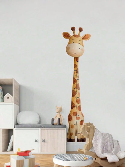 1pc Watercolor Giraffe Height Growth Chart Wall Sticker, Removable Cartoon Animal Height Ruler Decal, Neutral Bohemian Style Nursery Children's Room Wall Decor