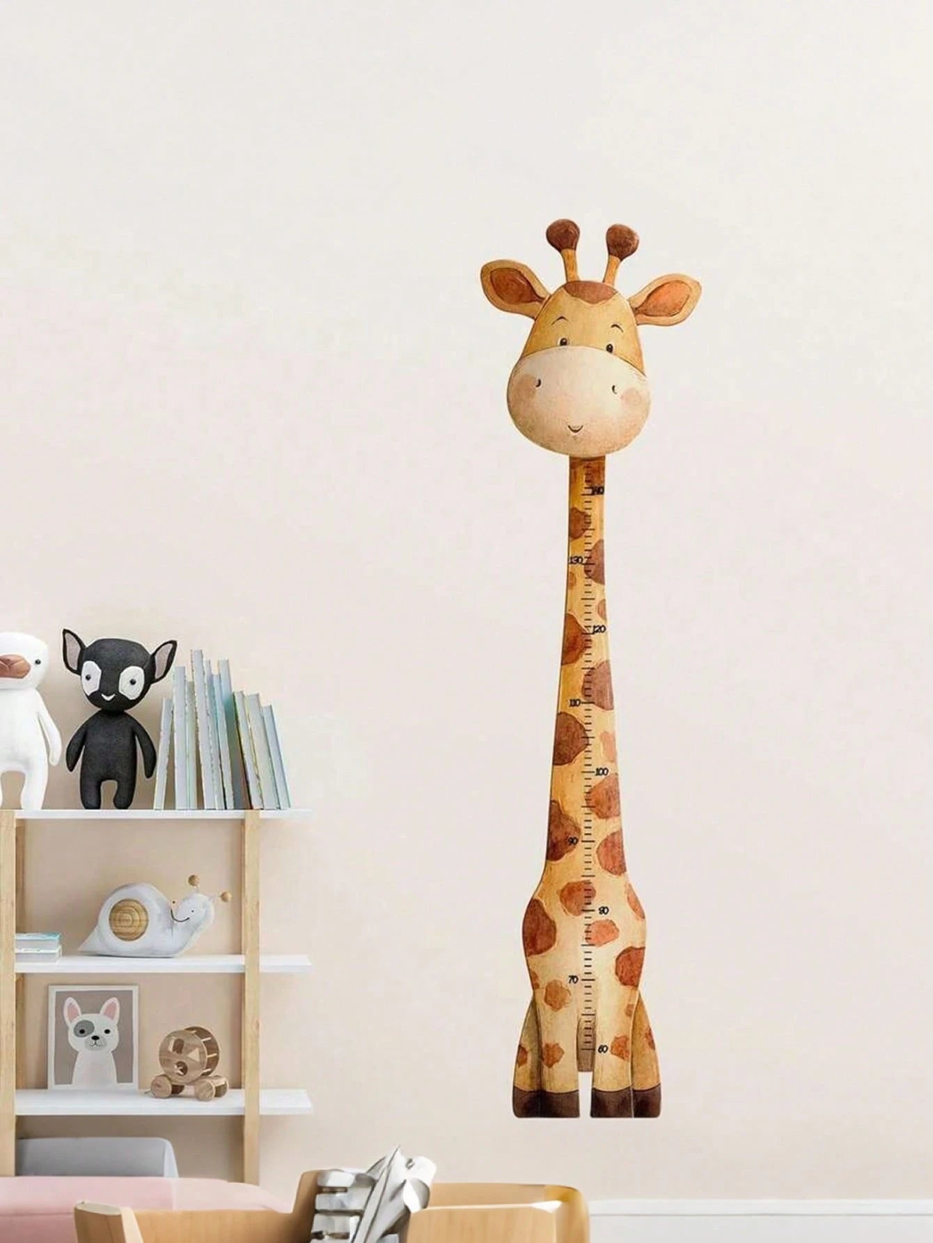 1pc Watercolor Giraffe Height Growth Chart Wall Sticker, Removable Cartoon Animal Height Ruler Decal, Neutral Bohemian Style Nursery Children's Room Wall Decor