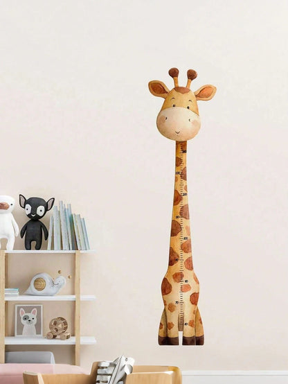 1pc Watercolor Giraffe Height Growth Chart Wall Sticker, Removable Cartoon Animal Height Ruler Decal, Neutral Bohemian Style Nursery Children's Room Wall Decor