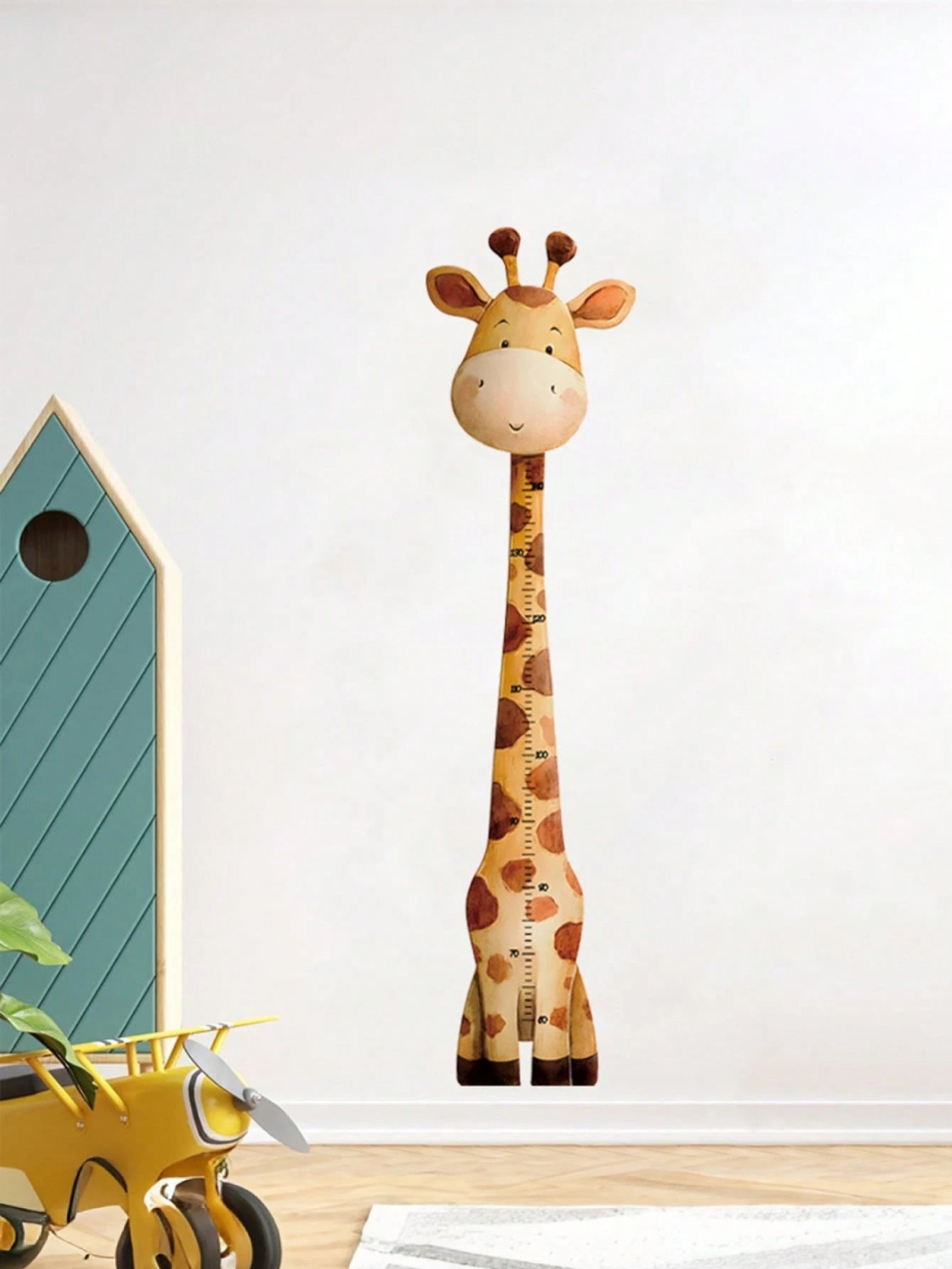 1pc Watercolor Giraffe Height Growth Chart Wall Sticker, Removable Cartoon Animal Height Ruler Decal, Neutral Bohemian Style Nursery Children's Room Wall Decor