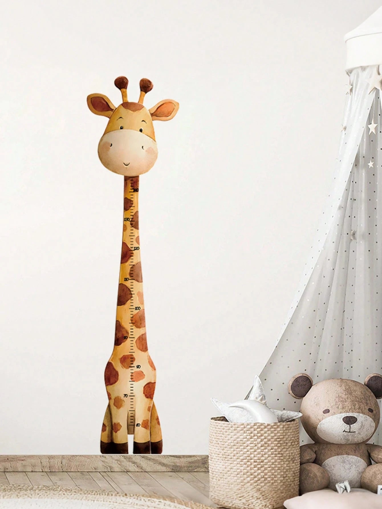 1pc Watercolor Giraffe Height Growth Chart Wall Sticker, Removable Cartoon Animal Height Ruler Decal, Neutral Bohemian Style Nursery Children's Room Wall Decor