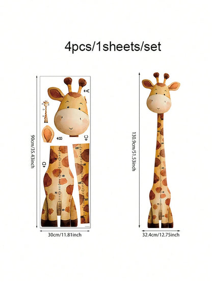 1pc Watercolor Giraffe Height Growth Chart Wall Sticker, Removable Cartoon Animal Height Ruler Decal, Neutral Bohemian Style Nursery Children's Room Wall Decor