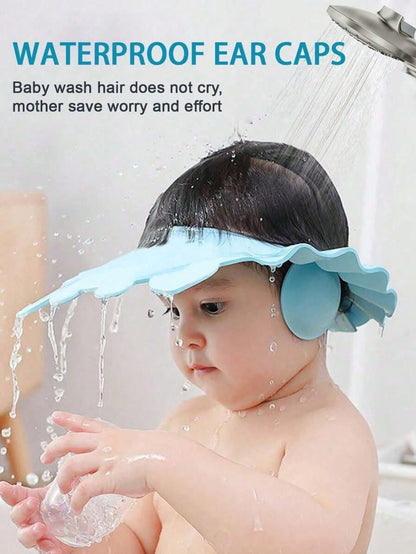 1pc Waterproof Shampoo Cap With Ear Protection For Children, Soft & Foldable EVA Material, Adjustable Water-Blocking Shampoo Hat, Suitable For Boys And Girls, For Daily Bathing, Haircut And Sun Protec