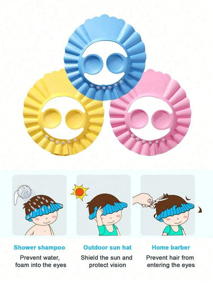 1pc Waterproof Shampoo Cap With Ear Protection For Children, Soft & Foldable EVA Material, Adjustable Water-Blocking Shampoo Hat, Suitable For Boys And Girls, For Daily Bathing, Haircut And Sun Protec
