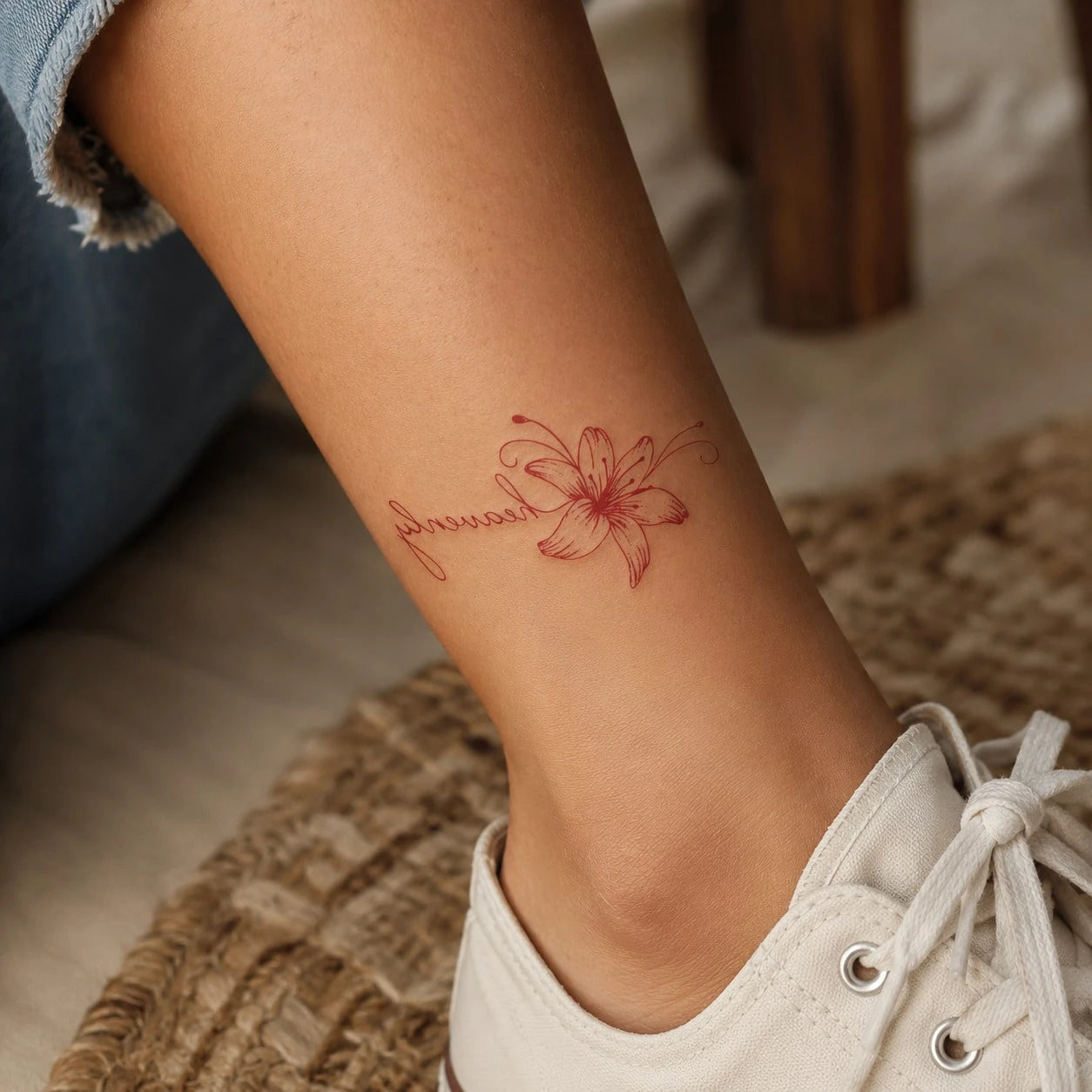 1pc Waterproof & Smudge-Proof Temporary Tattoo Sticker, PVC Faux Lily Flower Tattoo Decal, Suitable For Daily Use By Men & Women