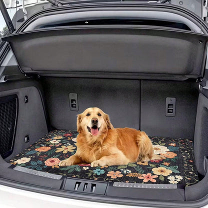 1pc, Waterproof Trunk Mat, Car Cargo Liner, Universal Fit For Suvs And Sedans, Floral Pattern With Multicolor Roses And Leaves On Dark Background, Heavy Duty Non-Slip Rubber Backing, Suitable For All
