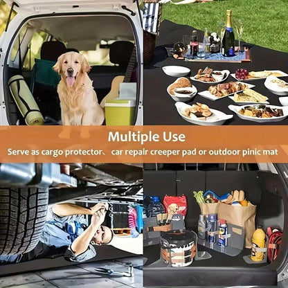 1pc, Waterproof Trunk Mat, Car Cargo Liner, Universal Fit For Suvs And Sedans, Floral Pattern With Multicolor Roses And Leaves On Dark Background, Heavy Duty Non-Slip Rubber Backing, Suitable For All