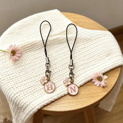 1pc White Cherry Blossom Round English Letter A-Z Pendant Phone Charm