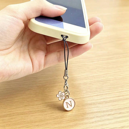 1pc White Cherry Blossom Round English Letter A-Z Pendant Phone Charm