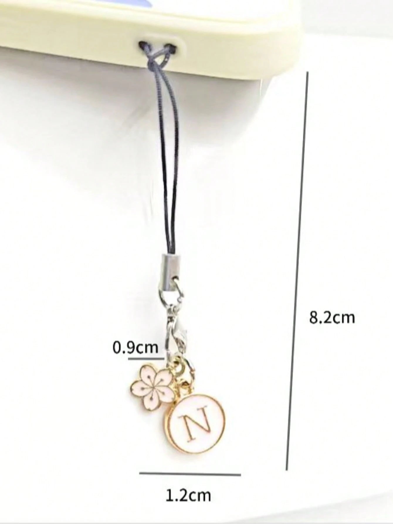 1pc White Cherry Blossom Round English Letter A-Z Pendant Phone Charm