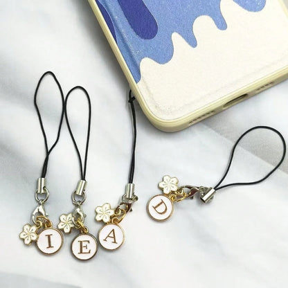 1pc White Cherry Blossom Round Letter A-Z Pendant Phone Charm