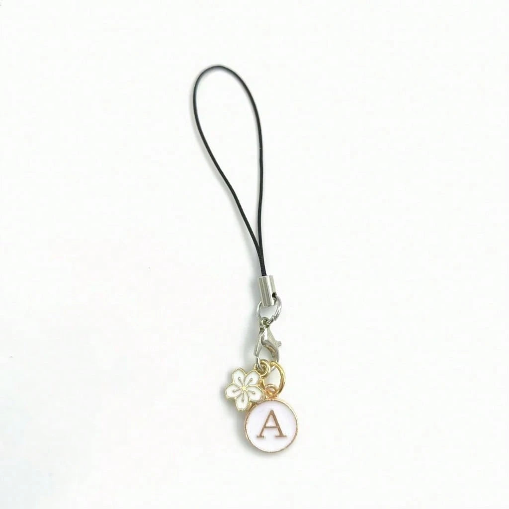 1pc White Cherry Blossom Round Letter A-Z Pendant Phone Charm