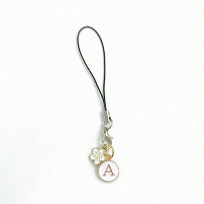 1pc White Cherry Blossom Round Letter A-Z Pendant Phone Charm