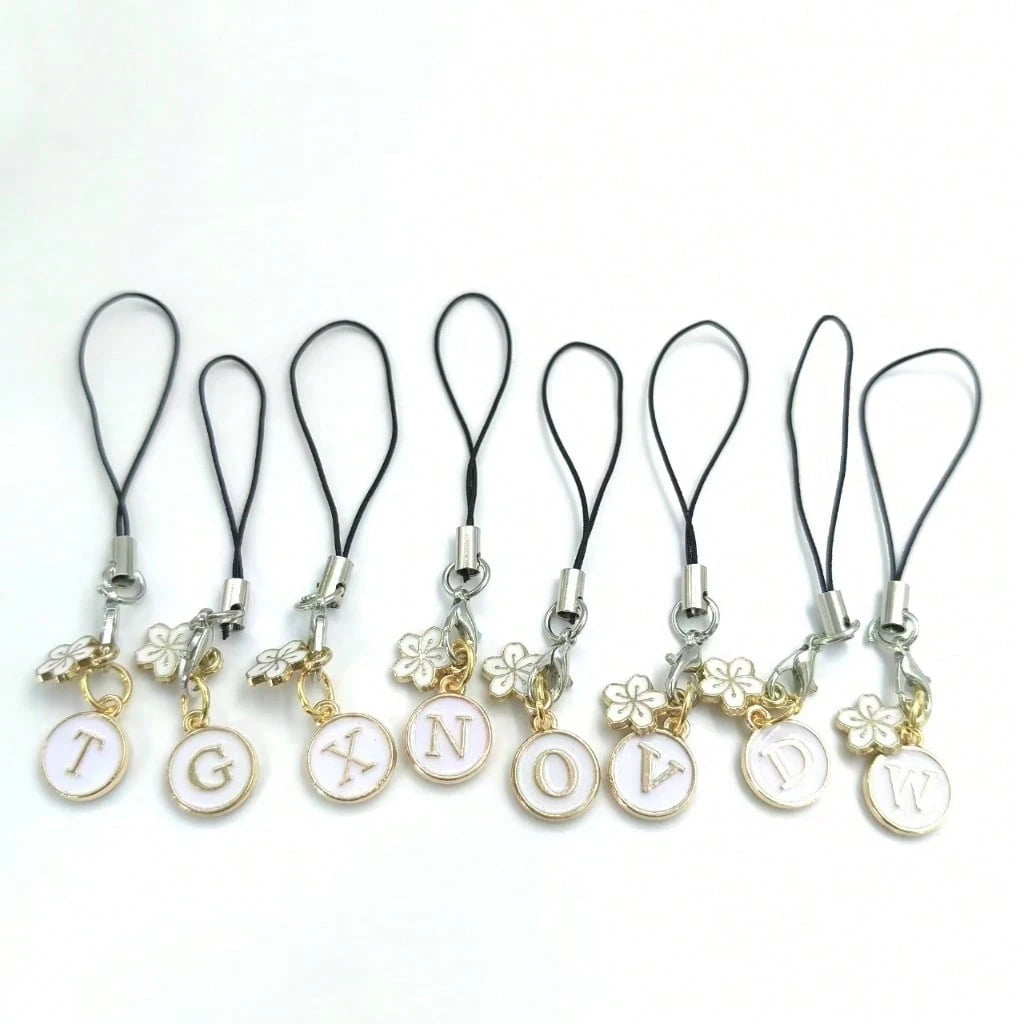 1pc White Cherry Blossom Round Letter A-Z Pendant Phone Charm