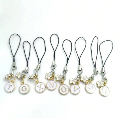 1pc White Cherry Blossom Round Letter A-Z Pendant Phone Charm