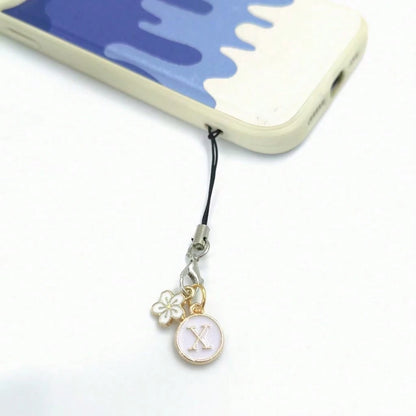 1pc White Cherry Blossom Round Letter A-Z Pendant Phone Charm