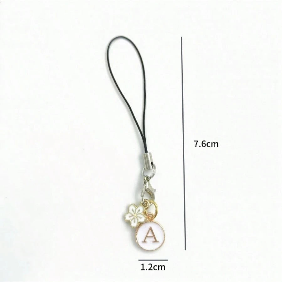 1pc White Cherry Blossom Round Letter A-Z Pendant Phone Charm