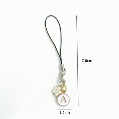 1pc White Cherry Blossom Round Letter A-Z Pendant Phone Charm