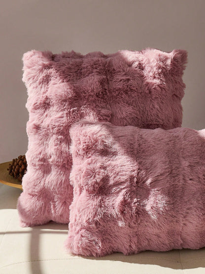 1pc White Decorative Faux Rabbit Fur Cushion Cover Without Filler, Modern Flannelette Fuzzy Plush Throw Pillow Cover Zipper Closure For Home, For Sofa, Living Room