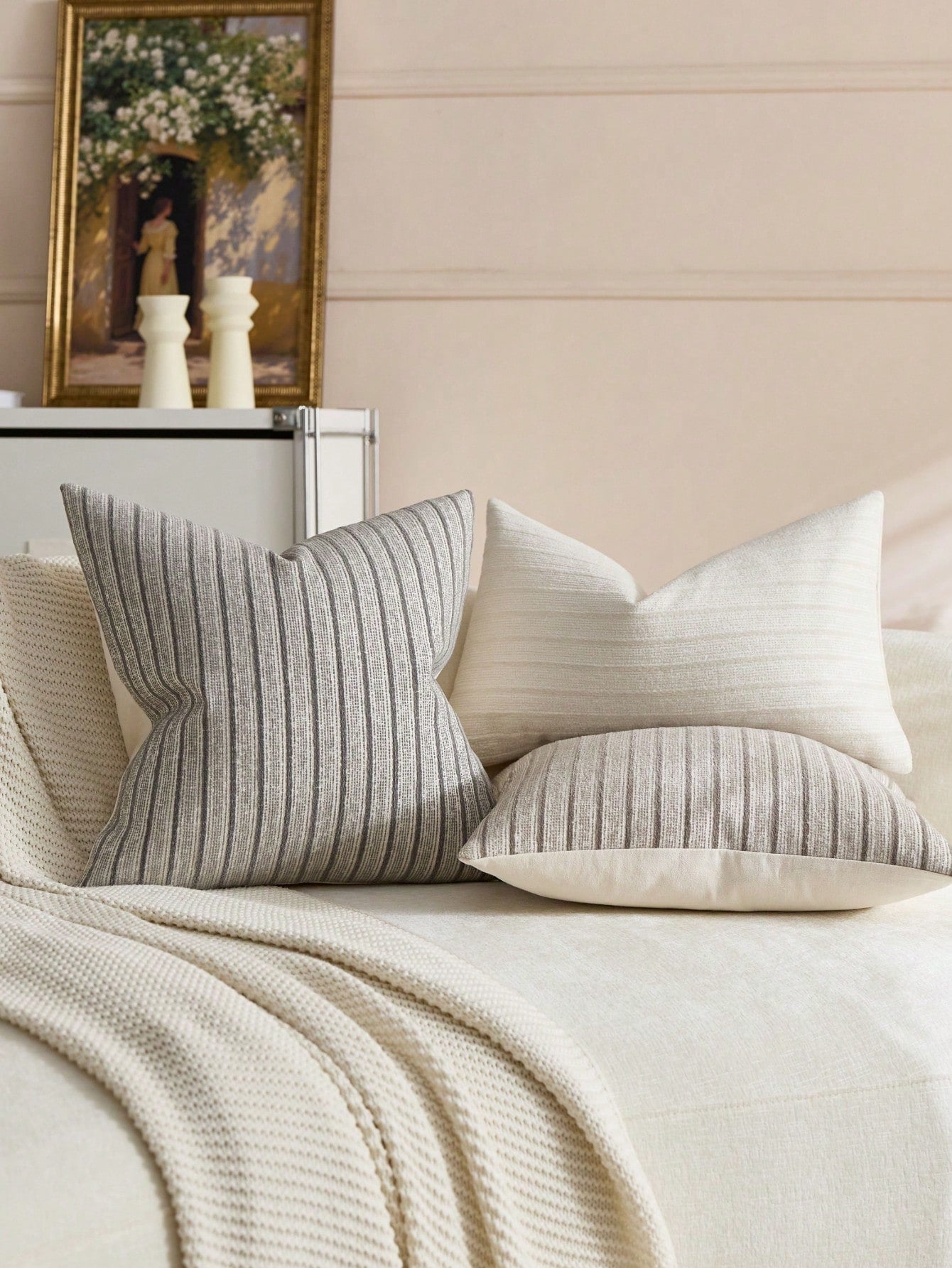 1pc White Diamond 3D Striped Throw Pillow Cover (Pillow Insert Not Included), Square Cushion Cover, Holiday Home Pillow Decor, Soft Comfortable Faux Linen Fabric, Modern Decorative Sofa, Home Bedroom