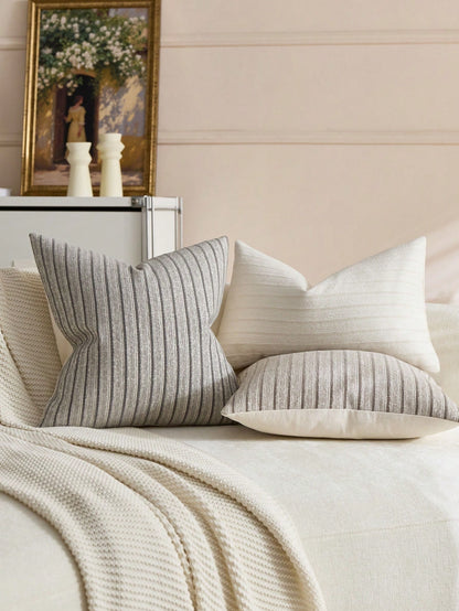 1pc White Diamond 3D Striped Throw Pillow Cover (Pillow Insert Not Included), Square Cushion Cover, Holiday Home Pillow Decor, Soft Comfortable Faux Linen Fabric, Modern Decorative Sofa, Home Bedroom