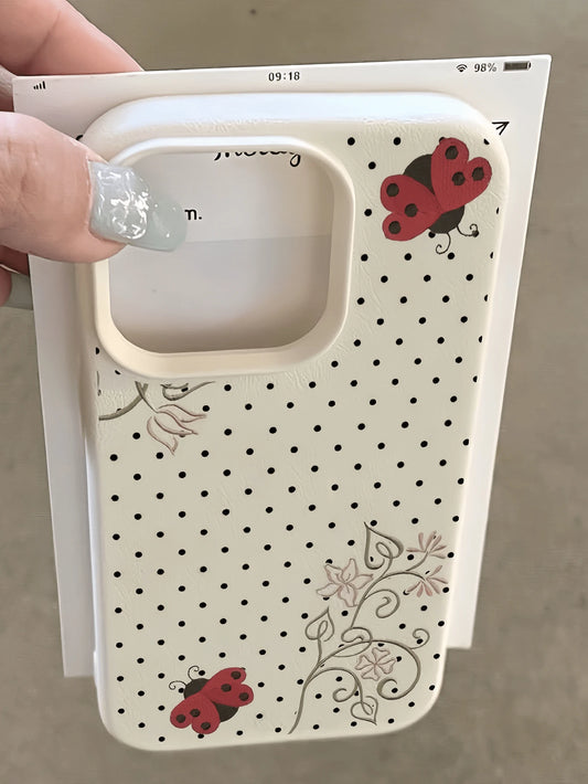 1pc White Ladybug Polka Dot Minimalist Personalized TPU Shockproof Full Coverage Phone Case, Compatible With Apple 17, 16, 15, 14, 13, 12, 11 Pro Max, Air, And Series