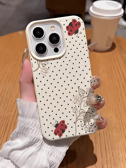 1pc White Ladybug Polka Dot Minimalist Personalized TPU Shockproof Full Coverage Phone Case, Compatible With Apple 17, 16, 15, 14, 13, 12, 11 Pro Max, Air, And Series