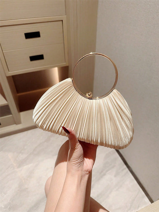 1pc Women's Elegant Pleated Box Design Party Handbag, Luxury Rhinestone Clutch, Charming Formal Evening Bag,Bride, Wedding Items, Gift For Her