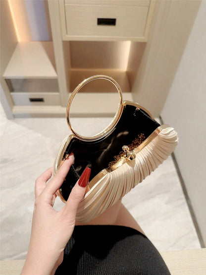 1pc Women's Elegant Pleated Box Design Party Handbag, Luxury Rhinestone Clutch, Charming Formal Evening Bag,Bride, Wedding Items, Gift For Her