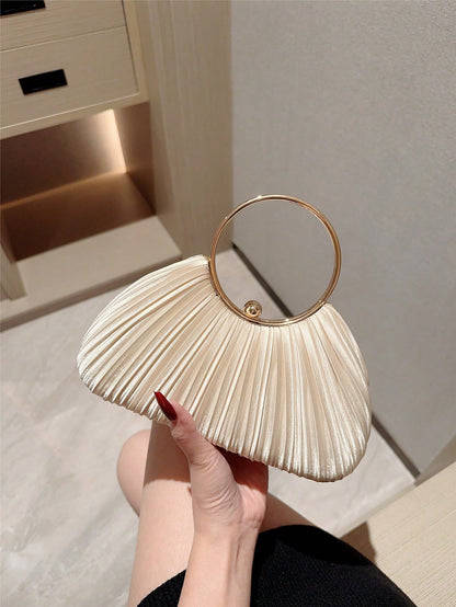 1pc Women's Elegant Pleated Box Design Party Handbag, Luxury Rhinestone Clutch, Charming Formal Evening Bag,Bride, Wedding Items, Gift For Her