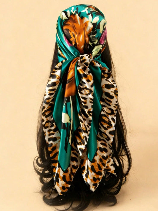 1pc Women's Spring/Summer Striped Silk Twill Scarf Hair Tie Silky Touch Versatile Fashion Square Scarf Sun Protection Shawl Suitable For Daily Use