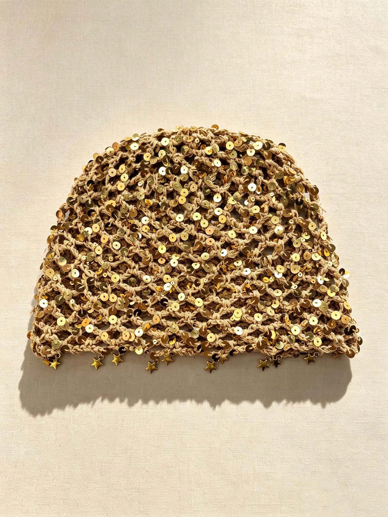 1pc Women's Y2K Cute Casual Fashion Colorblock Sequin Hollow Breathable Handmade Knitted Hat, Suitable For Outings, Photo Decoration, Music Festivals, Holidays And Other Occasions.